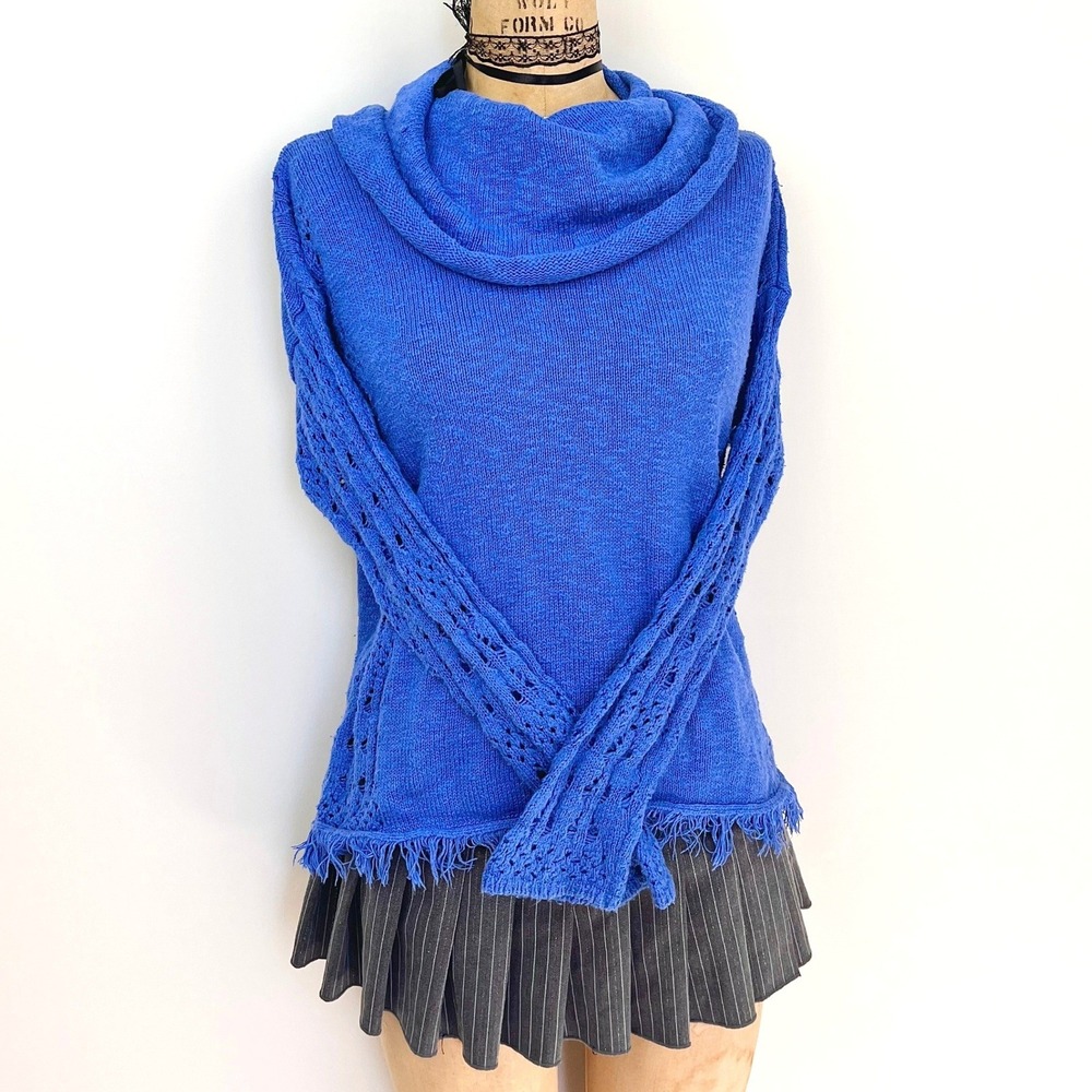 Chico's Womens L Crochet Sweater Fringe Cowl Neck Vintage Layering Retro